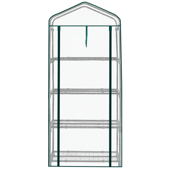 27*19*62in PE布花房 白色PE布 墨绿色铁管 尖顶迷你带4层网格花架 带拉链卷门-13