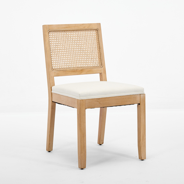 乡村风藤编餐椅（两把装）——中世纪现代风格厨房与餐厅椅，天然硬木框架配藤编软包座面，米色-12