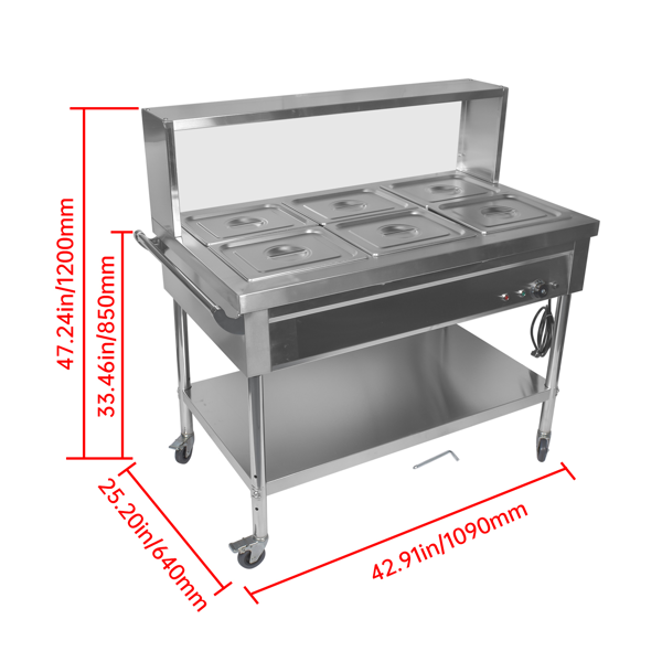 A3-6盘商用保温柜带挡板 6-Pan Commercial Food Warmer with Dividers, Professional Buffet Catering Food Warmer, Electric Steam Table, Stainless Steel-12