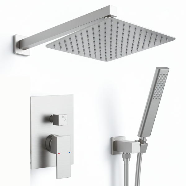 公头NPT哑光拉丝淋浴系统，浴室水龙头套件，带10英寸雨喷头和手持淋浴装置（包括压力平衡淋浴阀套件）【周末不发货，TK/TEMU订单仅支持自提】-4