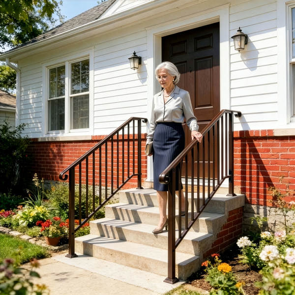 古铜色 4阶 庭院楼梯扶手-10