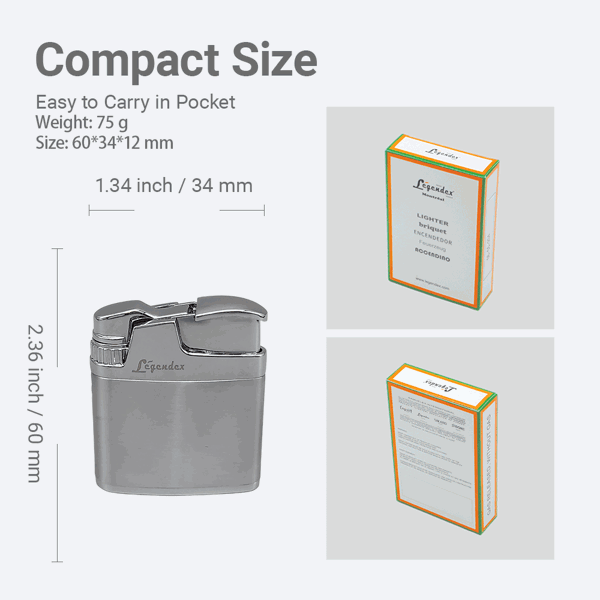 LEGENDEX®攀登者* 银色防风打火机复古风格用于雪茄香烟厨房户外可重复充气可调节火焰高度便携式-4