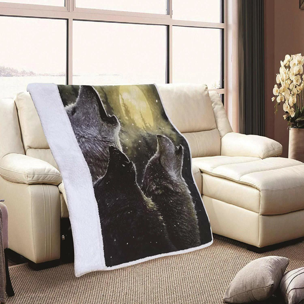 羊羔绒内衬法兰绒触感盖毯 50×60 英寸 群狼啸月款-5