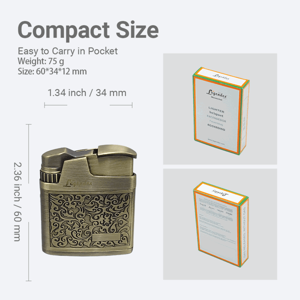 LEGENDEX®攀登者* 银色防风打火机复古风格用于雪茄香烟厨房户外可重复充气可调节火焰高度便携式-3