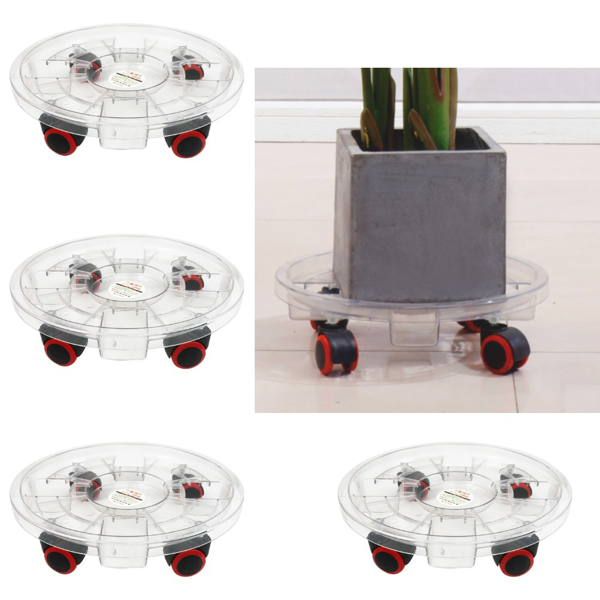 8 Pcs Heavy-Duty Clear Plant Caddy with Wheels, Rolling Flower Pot Stand 11.8" Inner 13" Outer Diameter, Water Collection Plant Dolly for Large Indoor Outdoor Potted Plants-7