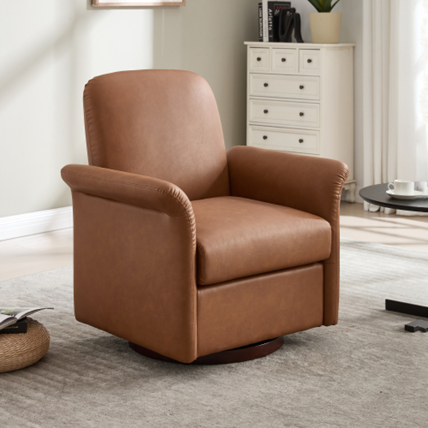 Swivel Accent Chair Modern Barrel Armchair with Wood Base for Bedroom Reading Waiting Living Room-1