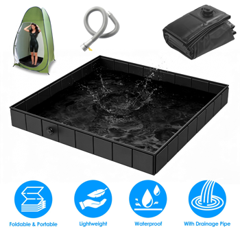 （自提可发加拿大，TEMU，TK请下自提单）可折叠露营淋浴盆，41英寸便携式淋浴底座带排水管，可收纳户外淋浴盆适用于露营、房车旅行、徒步及室内外使用