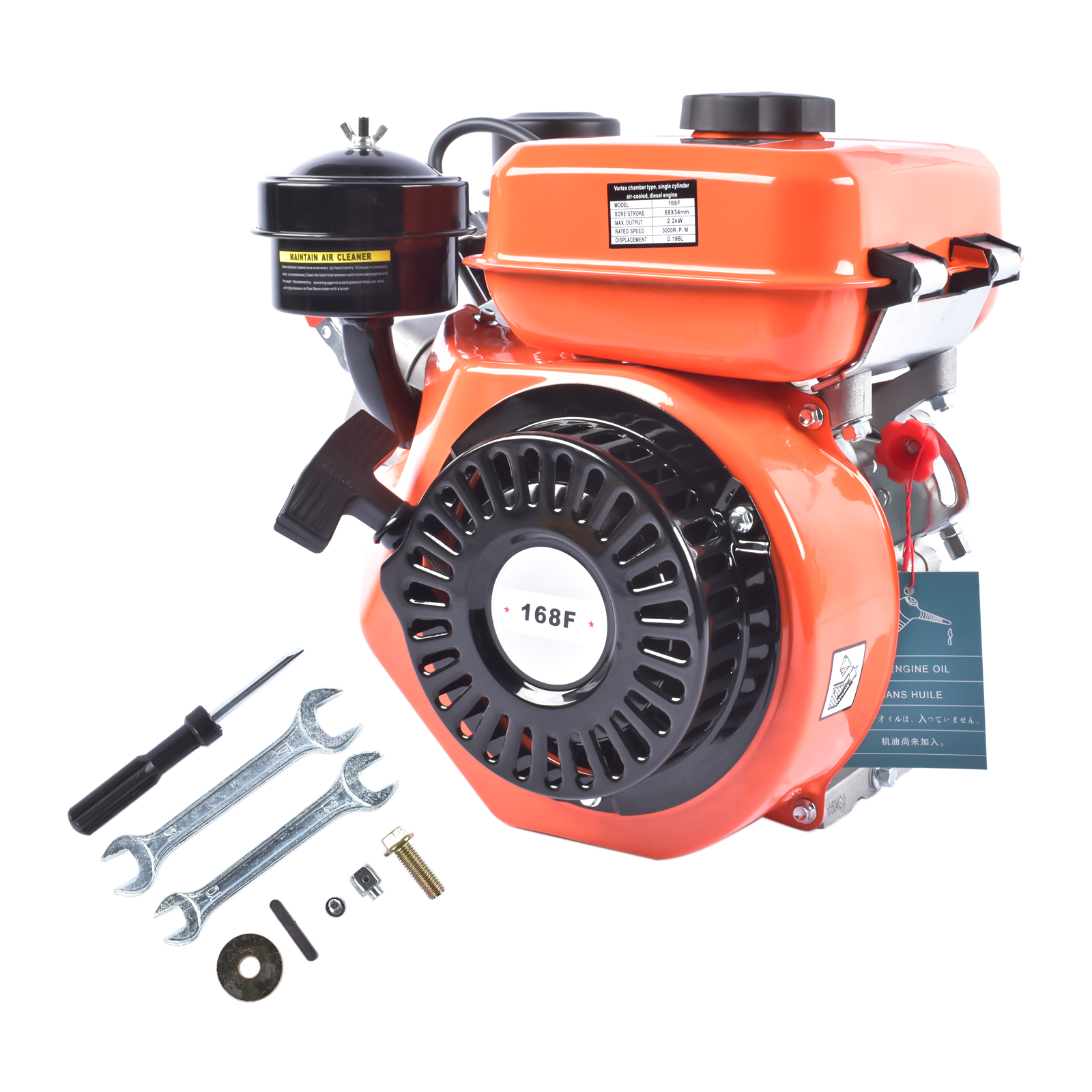 3HP 4-stroke Heavy Duty Single Cylinder Diesel Motor Engine 196CC/2200W (Orange)