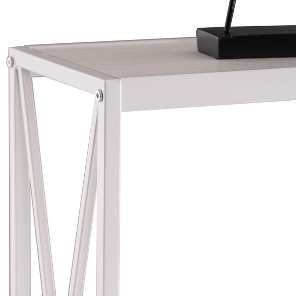 2层X型侧面 玄关桌 白色木纹 白色框架 门庭置物 三胺板 铁框架 110*23*73cm-8