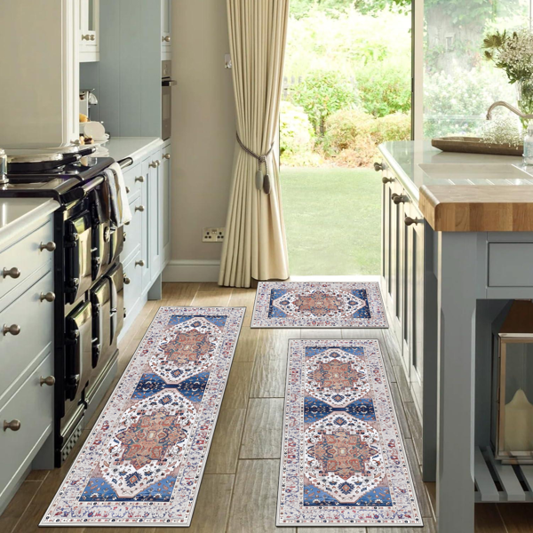 (水晶绒水洗底)厨房地毯3件套，防滑机洗厨房垫，波西米亚复古厨房地毯-10