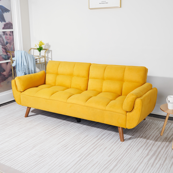 75英寸喇叭扶手可转换双人沙发床-黄色-3