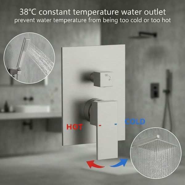公头NPT哑光拉丝淋浴系统，浴室水龙头套件，带10英寸雨喷头和手持淋浴装置（包括压力平衡淋浴阀套件）【周末不发货，TK/TEMU订单仅支持自提】-9
