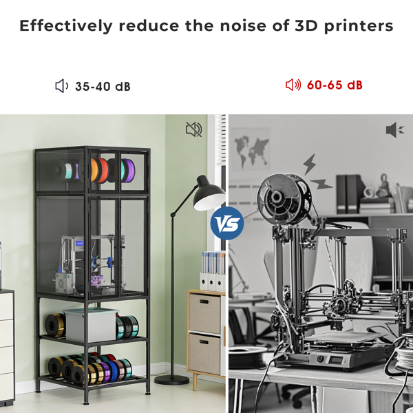 双层耗材收纳架3D打印机柜——配备T型耗材杆，兼具降噪与防尘设计；适用于工作室及办公室的收纳与整理需求。-2