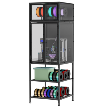 双层耗材收纳架3D打印机柜——配备T型耗材杆，兼具降噪与防尘设计；适用于工作室及办公室的收纳与整理需求。
