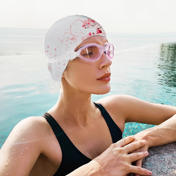 2件男女硅胶泳帽，高弹性舒适防滑男女泳帽，耐用防水长短发泳帽，保持头发干燥-2