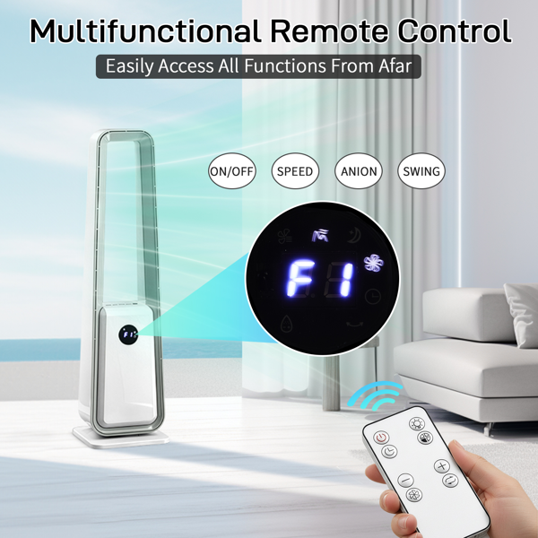 美规 HTY2204 无叶扇 110V 36W 35inch 无叶风扇 带LED电子屏 带黑边遥控器  塑料 铝电机 白色 3档风速 12H定时 3种模式 左右摆风 净化空气  梯形-12