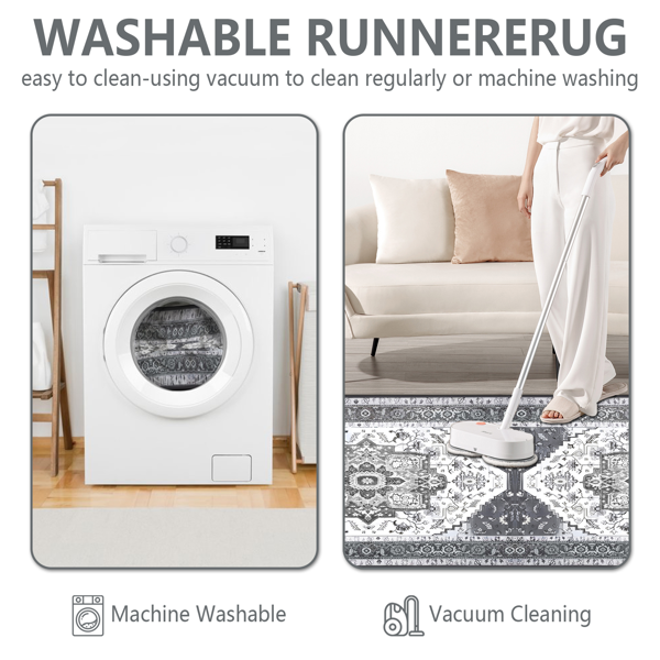 (水晶绒水洗底)厨房地毯3件套，防滑机洗厨房垫，波西米亚复古厨房地毯-3