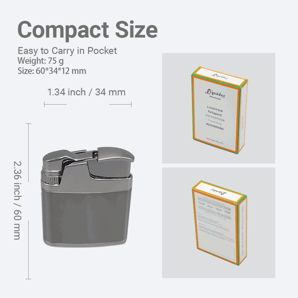 LEGENDEX®攀登者* 银色防风打火机复古风格用于雪茄香烟厨房户外可重复充气可调节火焰高度便携式-3