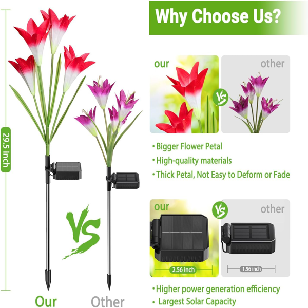 户外太阳能灯，4 件装太阳能花园灯配更大百合花，防水 7 色变色太阳能灯户外——露台花园装饰用的大面板，送给妈妈的礼物-2