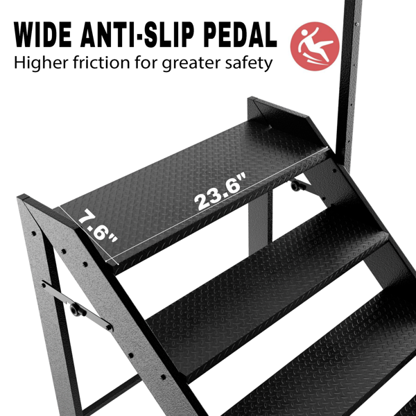 可折叠阶梯凳，4 级折叠阶梯，带高度可调扶手和防滑脚垫的房车阶梯，适用于家庭、旅行拖车、露营车、移动房屋、水疗中心和门廊的热水浴缸阶梯-4