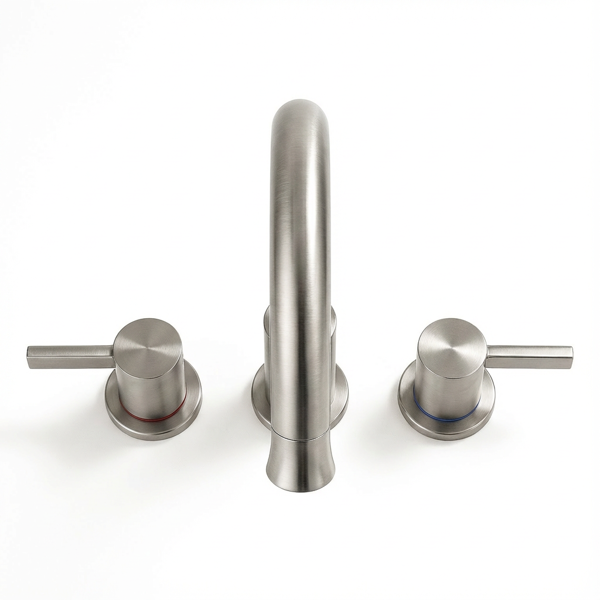 8英寸宽幅浴室水龙头，双把手三孔设计，配备360°下拉式喷头和弹起式下水器，拉丝镍[周末无法发货，TK/TEMU仅支持自提]-4