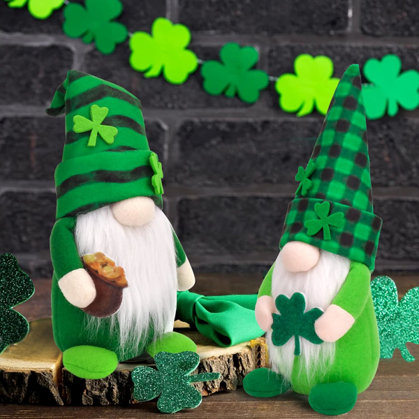 圣帕特里克节侏儒装饰品，两件装侏儒绒绒，幸运绿色三叶草家庭桌面装饰，爱尔兰圣帕特里克节装饰品-7