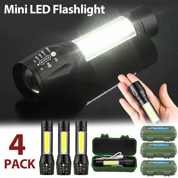 4套迷你可缩放LED手电筒USB充电适用于野营远足手电筒工作灯-5