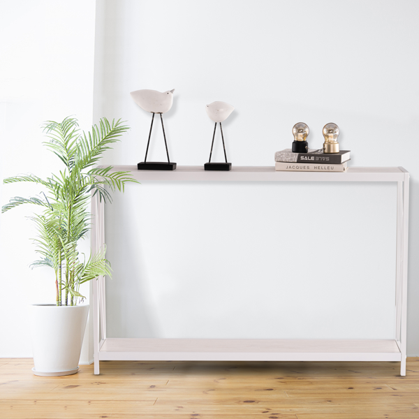 2层X型侧面 玄关桌 白色木纹 白色框架 门庭置物 三胺板 铁框架 110*23*73cm-15