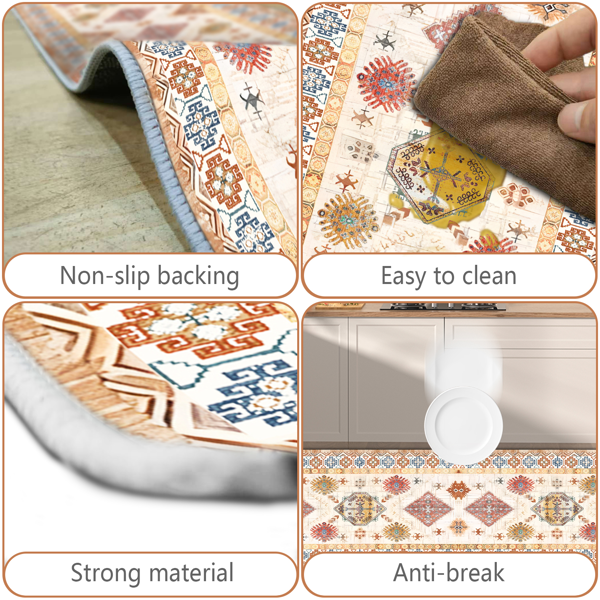 (水晶绒水洗底)厨房地毯3件套，防滑机洗厨房垫，波西米亚复古厨房地毯-11