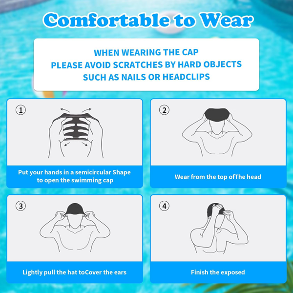 女士成人泳帽，硅胶防水泳帽-适合长/短发，防滑大泳帽男士舒适泳帽，适合女士游泳-2