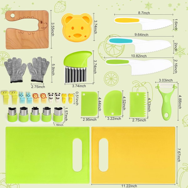 28件套刀具套装——儿童真厨刀、蒙特梭利儿童厨房刀具套装（含砧板皱剪）、儿童安全刀具、厨房工具-5