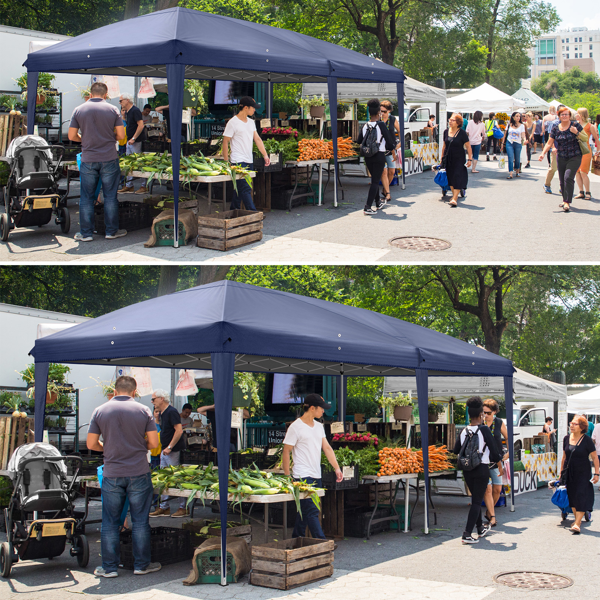 【同款C2602090069】10*20ft  蓝色  一键撑开 6片面-2门4窗 28/22MM脚管 10X20MM交叉杆 折叠棚  210D牛津布  喷塑铁管 配拎包 无沙袋-29