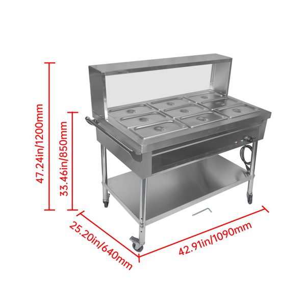 A3-9盘商用保温柜带挡板 9-Pan Commercial Food Warmer with Dividers, Professional Buffet Catering Food Warmer, Electric Steam Table, Stainless Steel-12