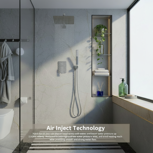 公头NPT哑光拉丝淋浴系统，浴室水龙头套件，带10英寸雨喷头和手持淋浴装置（包括压力平衡淋浴阀套件）【周末不发货，TK/TEMU订单仅支持自提】-6