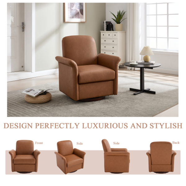 Swivel Accent Chair Modern Barrel Armchair with Wood Base for Bedroom Reading Waiting Living Room-3