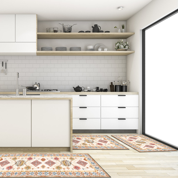 (水晶绒水洗底)厨房地毯3件套，防滑机洗厨房垫，波西米亚复古厨房地毯-6