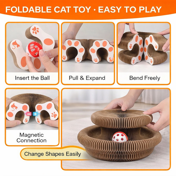 2pcs Kitty Curls 猫咪玩具 - 可折叠手风琴式猫抓板（带球）- 神奇风琴式猫抓板，适合互动玩耍 - 具有舒缓功能-2