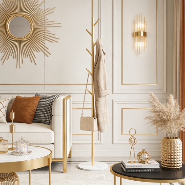 Clothing Rack, Golden Metal Freestanding Heavy Duty Clothes Rack with Marble Base, Multipurpose Garment Hanger for Bedroom, Hat, Scarf, Jacket,-6