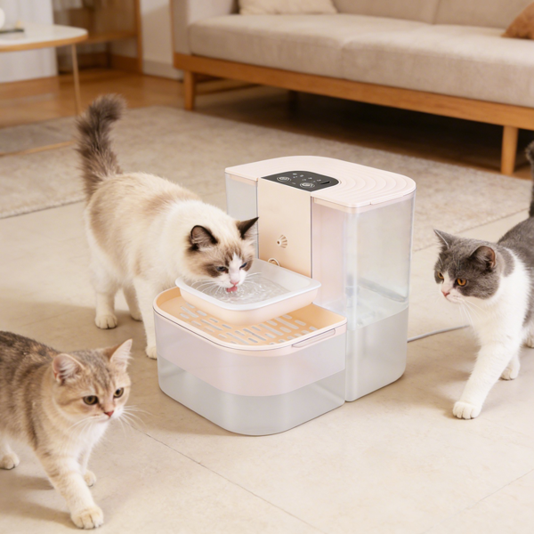 （自提可发加拿大，temu&tk下自提单）智能自动宠物饮水机，双水箱自动宠物饮水机，双水箱过滤，4.5升无线宠物饮水喷泉，带遥控器-15