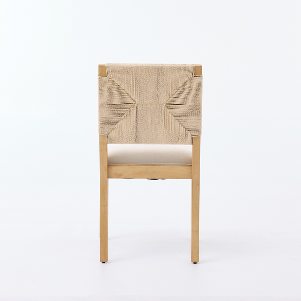 中世纪现代风格藤编餐椅两件套，木质餐椅，藤编靠背，软垫座椅，亚麻布软垫，天然饰面，米色，SW1883MT-11