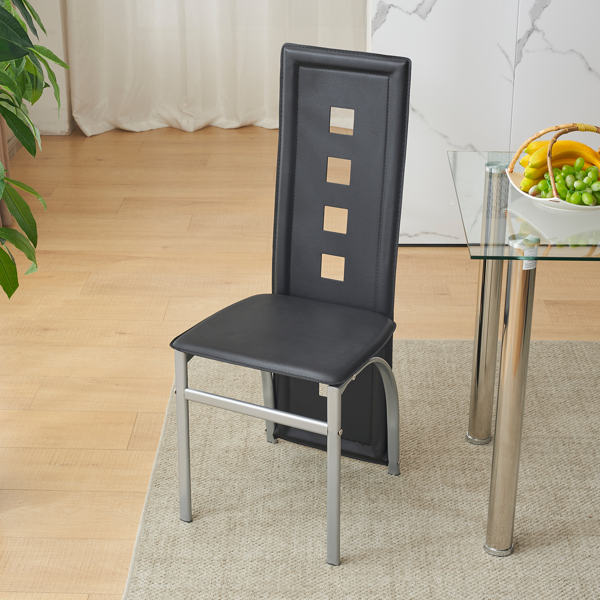 4pcs 长靠背方形镂空装饰 PU革 餐椅 圆管 黑色坐垫电镀椅腿 N201（替换编码13029118）-53