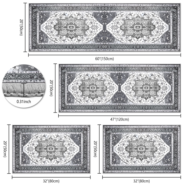 (水晶绒水洗底)厨房地毯3件套，防滑机洗厨房垫，波西米亚复古厨房地毯-4