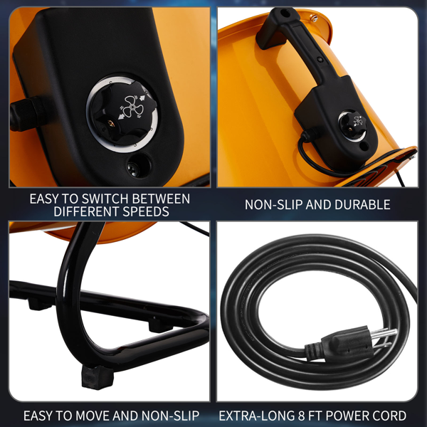 美规 MLD-400 筒扇 110V 192W 16inch 趴地筒扇 移动风机 带提手 铜电机 橙黄色 空气循环流通 工业风-7