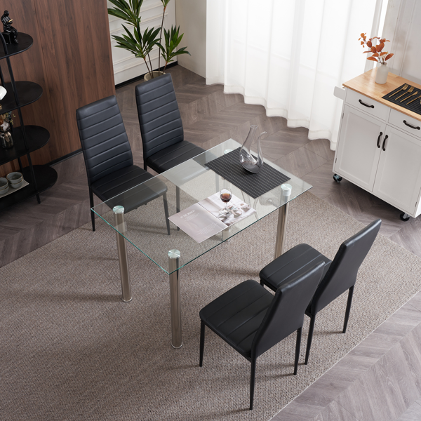 4pcs 高靠背横线缝纫装饰 PU革 餐椅 圆管 黑色 N201（替换编码：13028198-18410366）-100