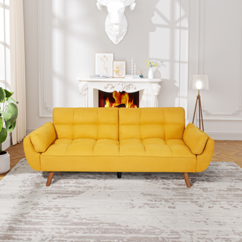 75英寸喇叭扶手可转换双人沙发床-黄色