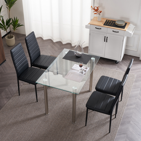 4pcs 高靠背横线缝纫装饰 PU革 餐椅 圆管 黑色 N201（替换编码：13028198-18410366）-88