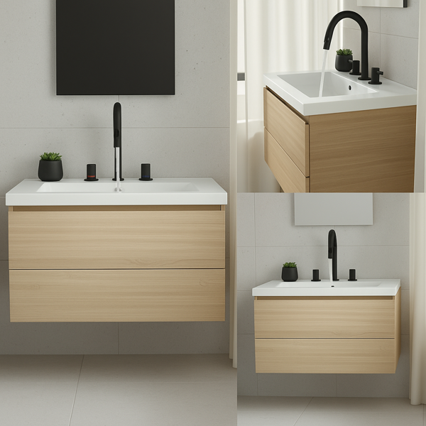 8英寸宽幅洗手池水龙头，双把手三孔设计，配备弹起式排水器和360°下拉式喷头，哑光黑[周末无法发货，TK/TEMU仅支持自提]-13