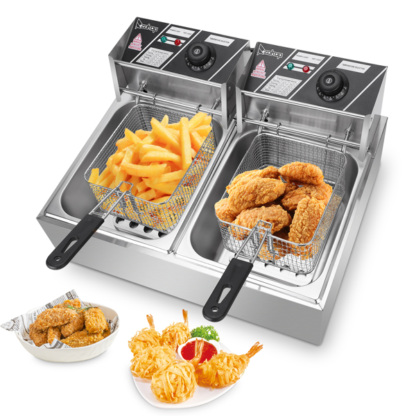 【同款编码：11383950】美规 EH82 110V 3400W 22.8QT/21.6L 电炸锅 银色 不锈钢 双缸/调温/ETL电源线-16