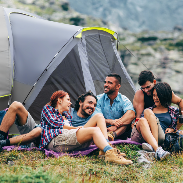 10人 深灰色 三室 露营帐篷 涤纶布 玻璃纤维杆 522*260*210cm 家庭帐篷 N001 -43