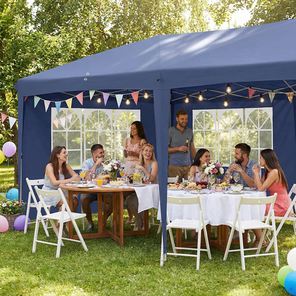 【同款C2602090069】10*20ft  蓝色  一键撑开 6片面-2门4窗 28/22MM脚管 10X20MM交叉杆 折叠棚  210D牛津布  喷塑铁管 配拎包 无沙袋-34